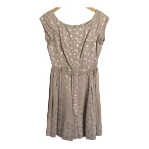 Unbranded Vintage Est. Polyester Cap Sleeve Cocktail Evening Dress Metallic Grey Lilac Floral Print M UK Size 10-12