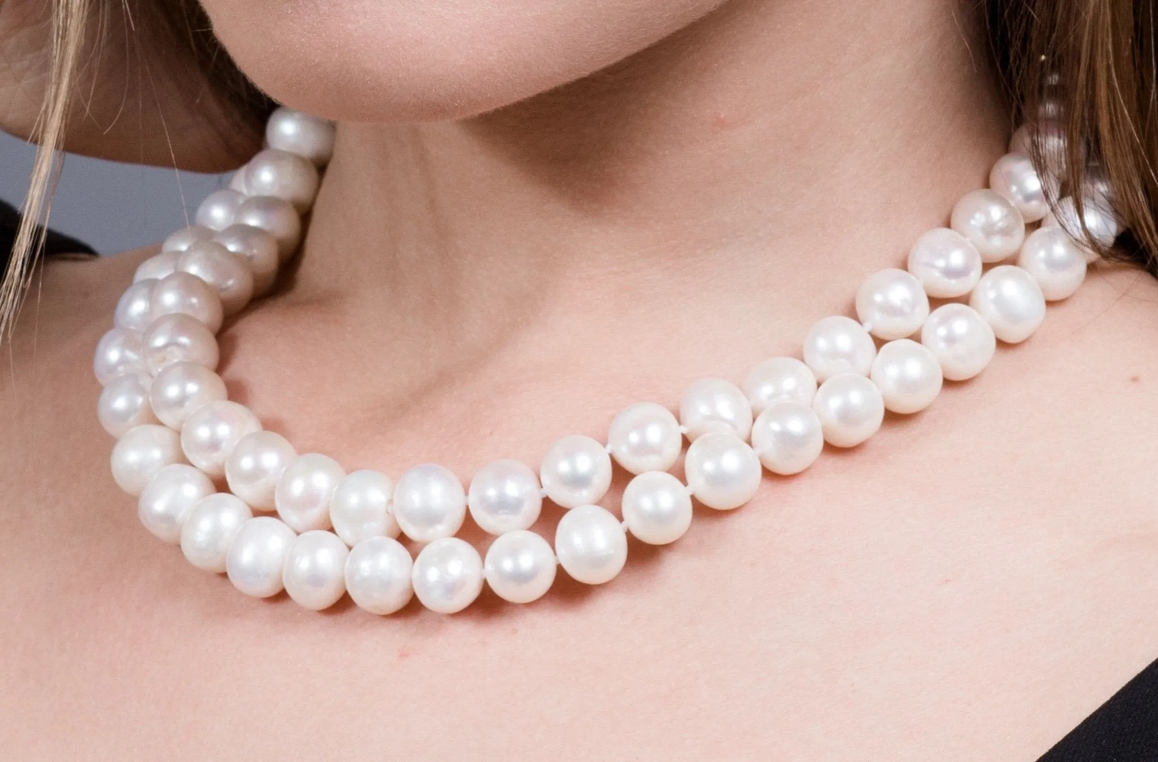 White Double Strand Layer Freshwater Pearl Necklace 10mm