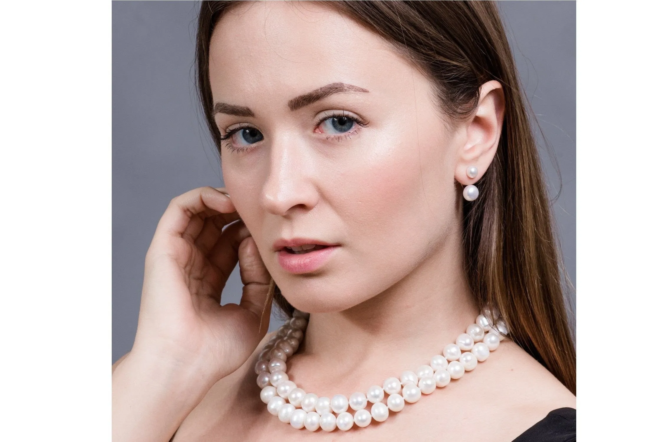 White Double Strand Layer Freshwater Pearl Necklace 10mm