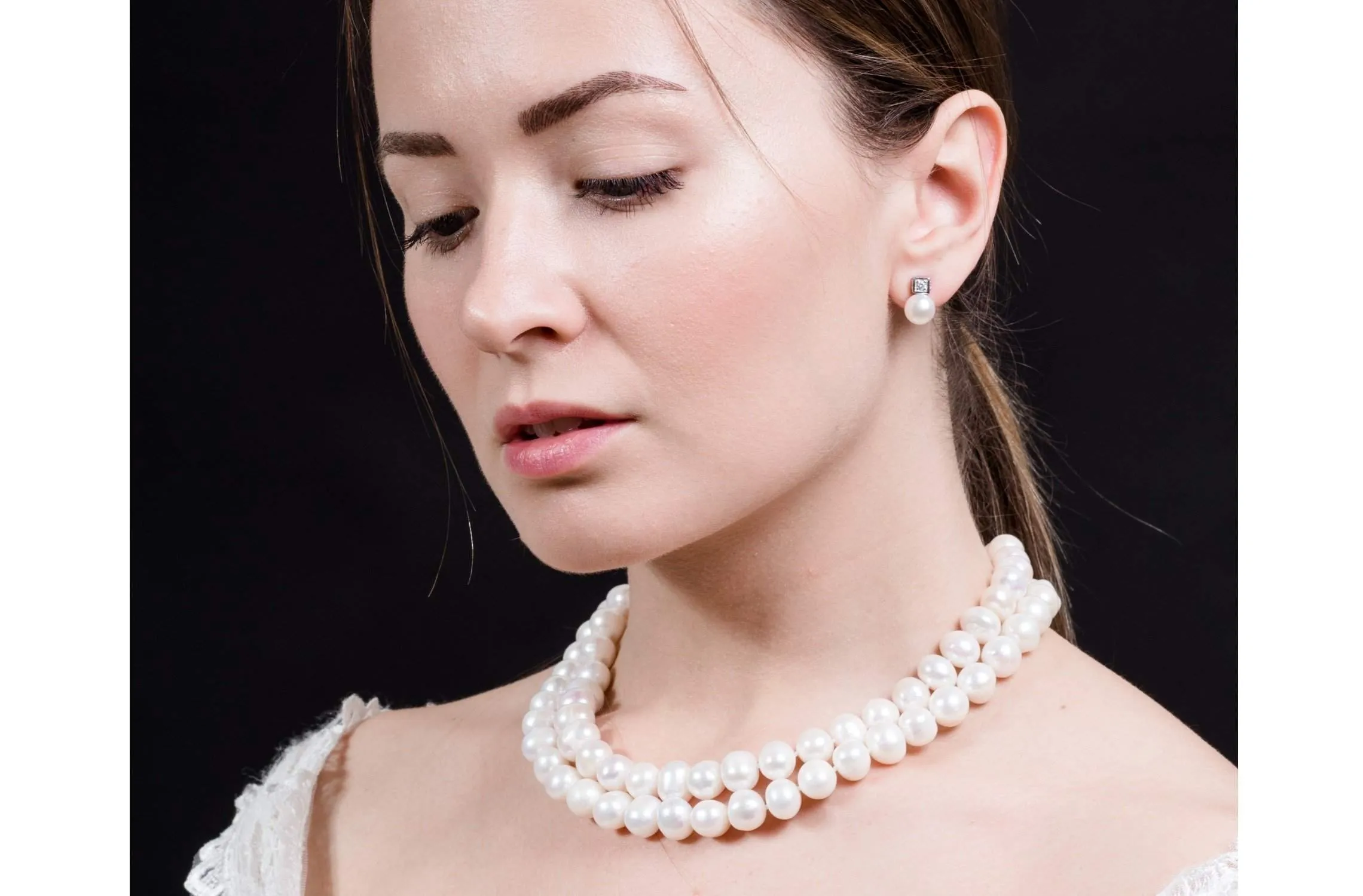 White Double Strand Layer Freshwater Pearl Necklace 10mm