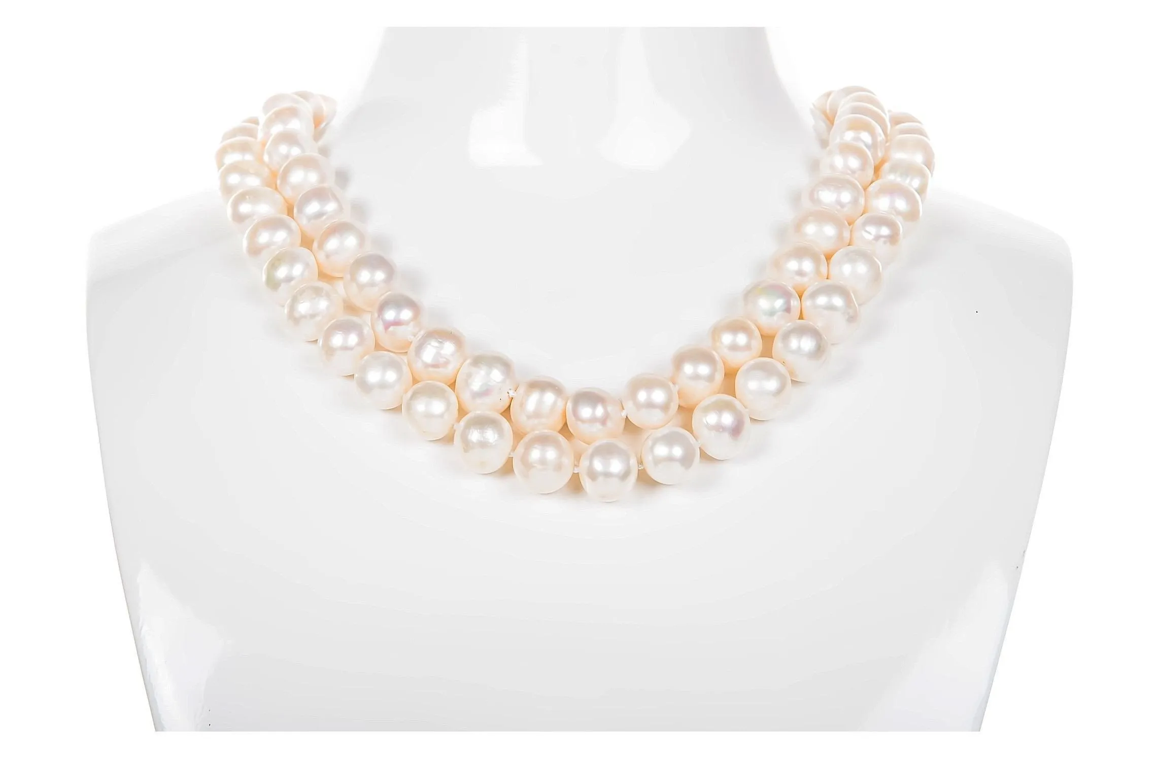 White Double Strand Layer Freshwater Pearl Necklace 10mm