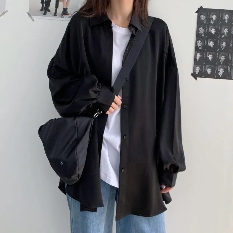 Wjczt Spring Summer Women Shirt Oversize Elegant Blouses for Women Lantern Sleeve White Shirt Mid-length Shir Coat Women Tunic