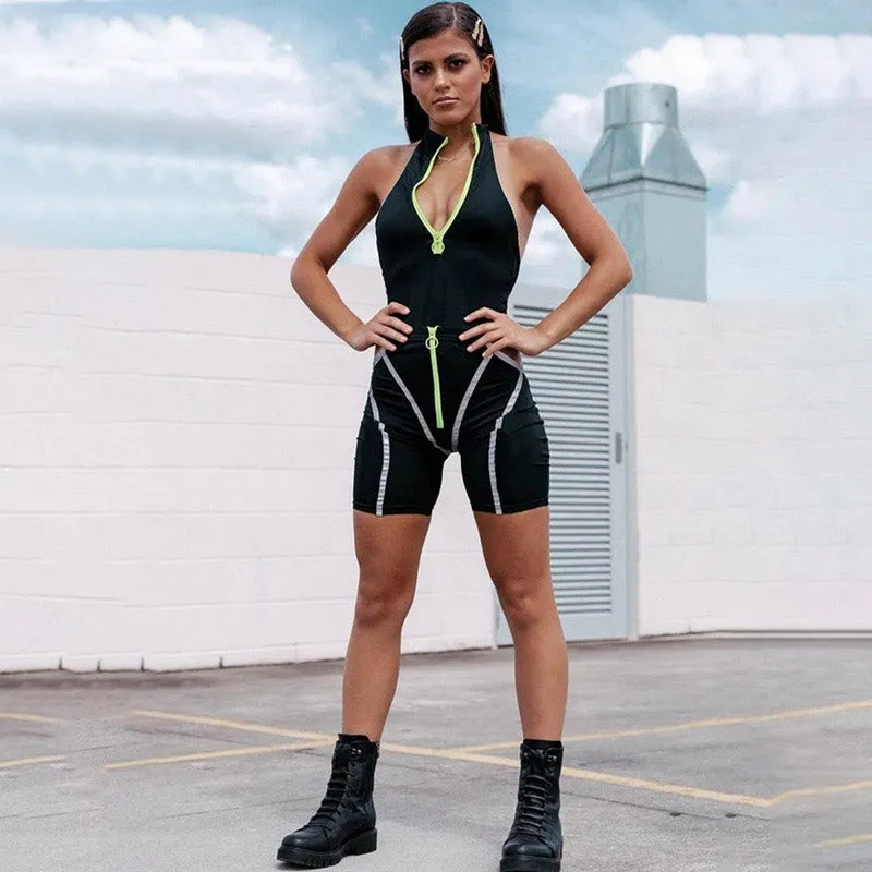 Women's Casual Reflective Striped Two-Piece Fitness Set | Top And Shorts