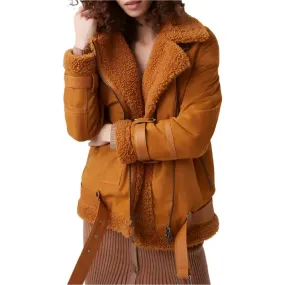 Women's Ginger Sheepskin Shearling Leather Jacket - Stylish & Warm