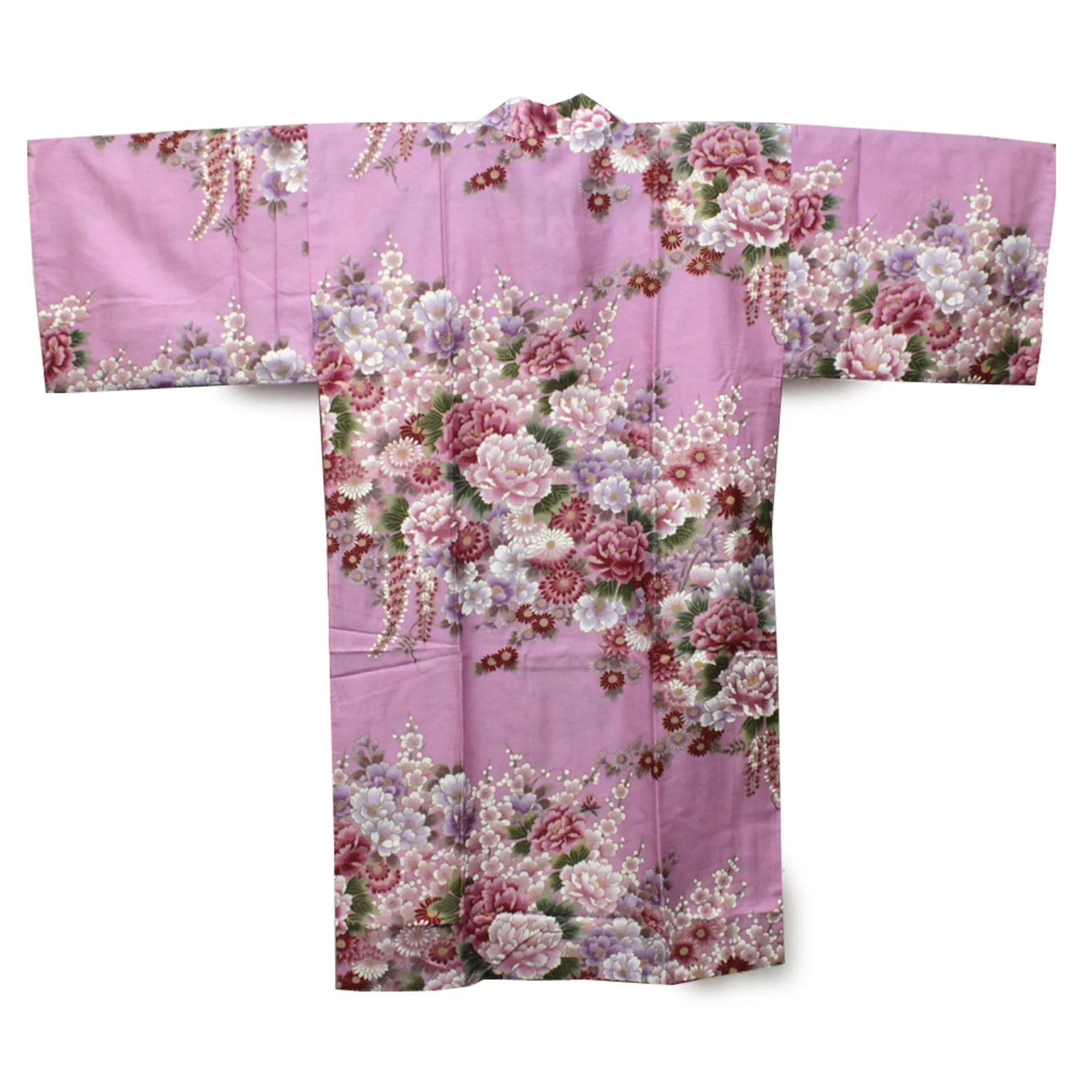 Women's Happi Coat: Kimono Robe - Flowers in Bloom Pink