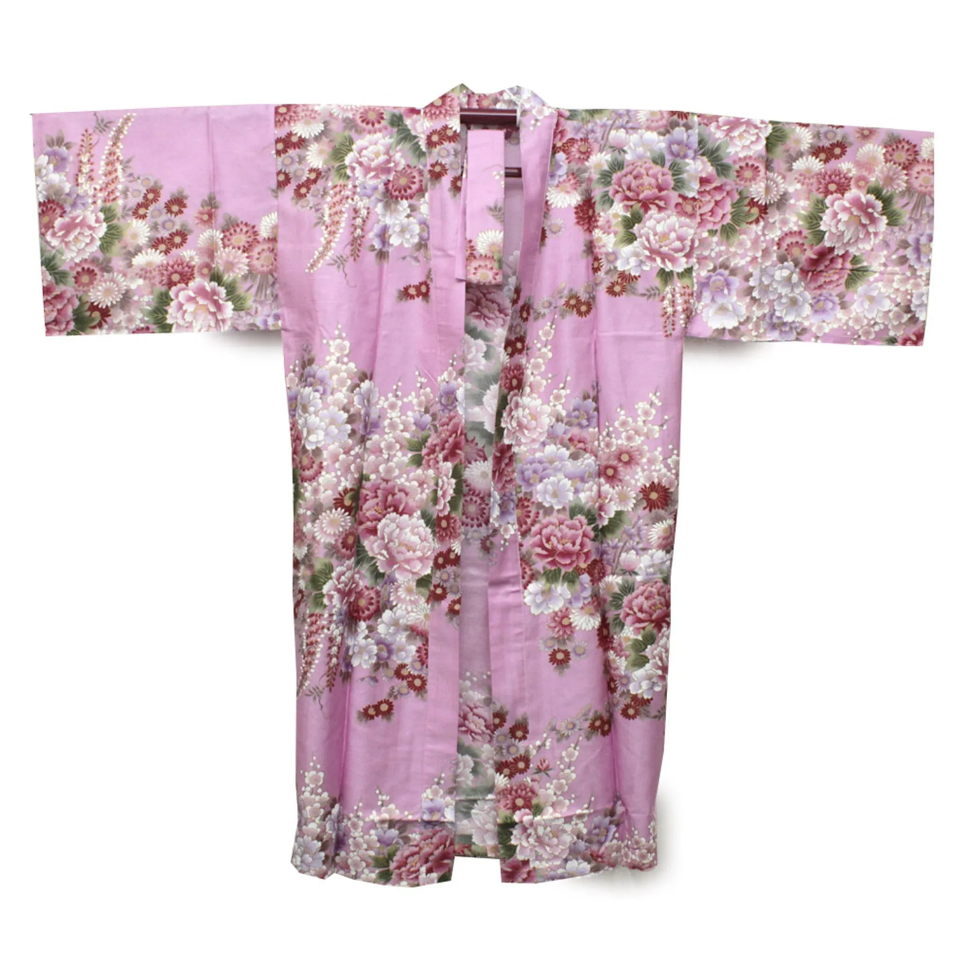 Women's Happi Coat: Kimono Robe - Flowers in Bloom Pink