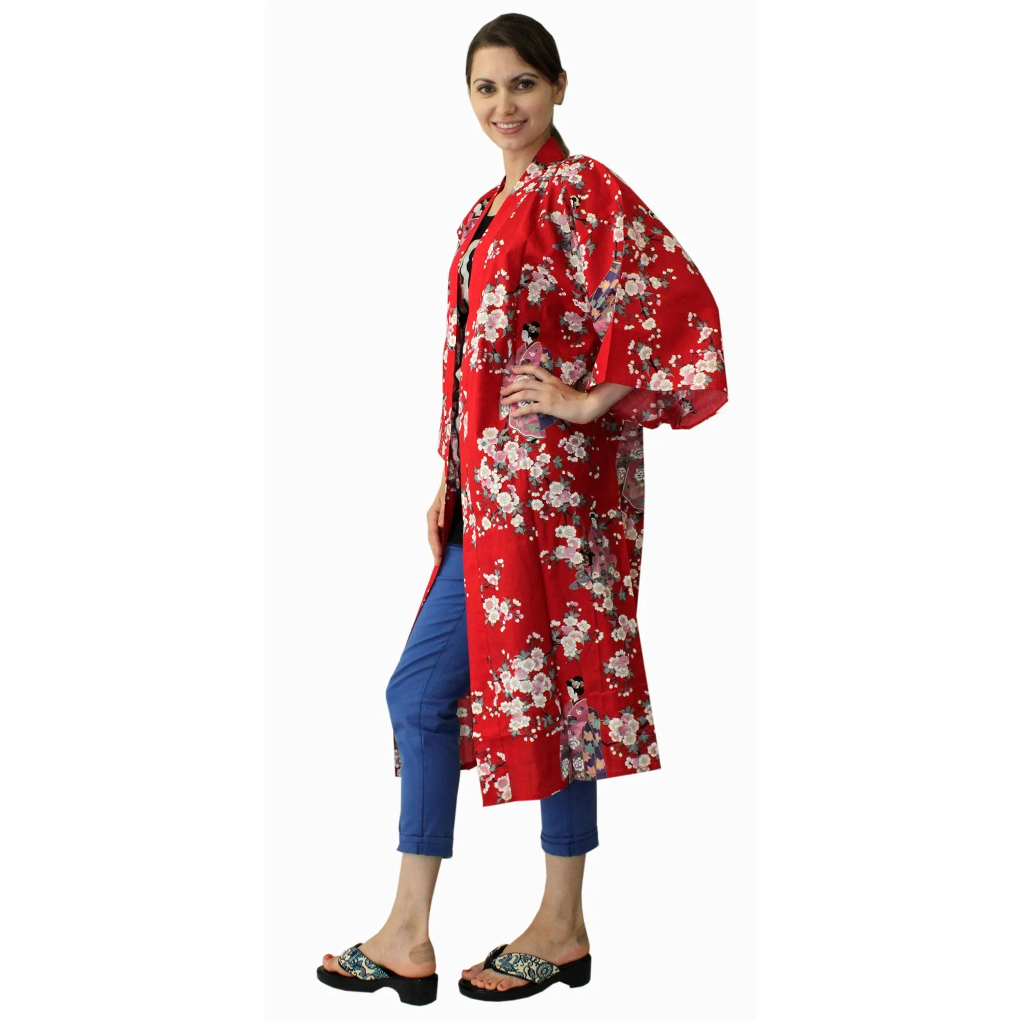 Women's Happi Coat: Kimono Robe - Lovely "Maiko" Red