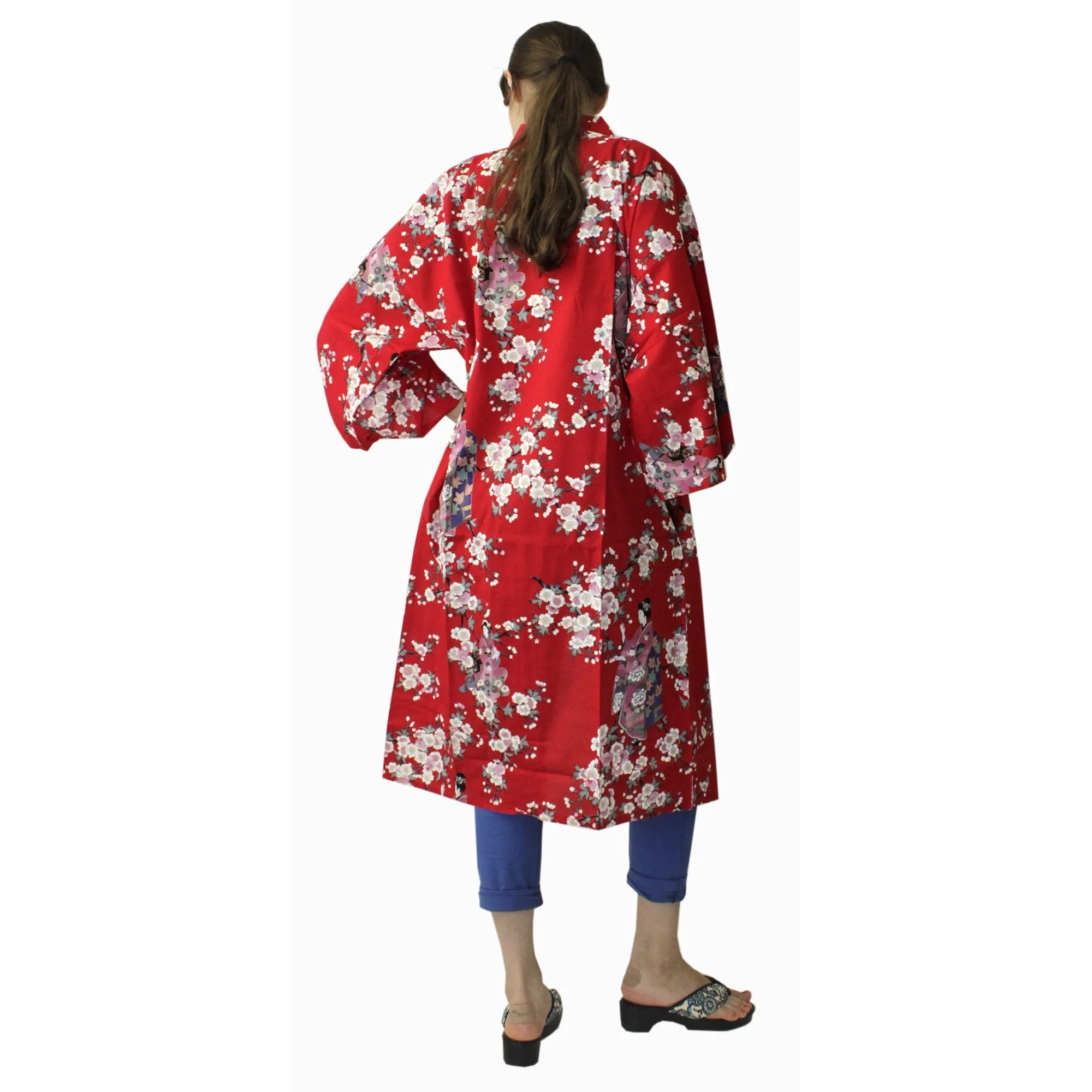 Women's Happi Coat: Kimono Robe - Lovely "Maiko" Red