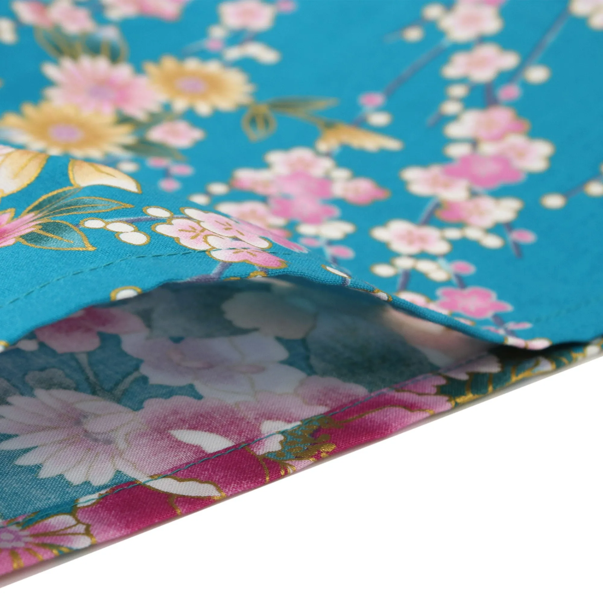 Women's Happi Coat: Kimono Robe - Peony & Orchis Turquois