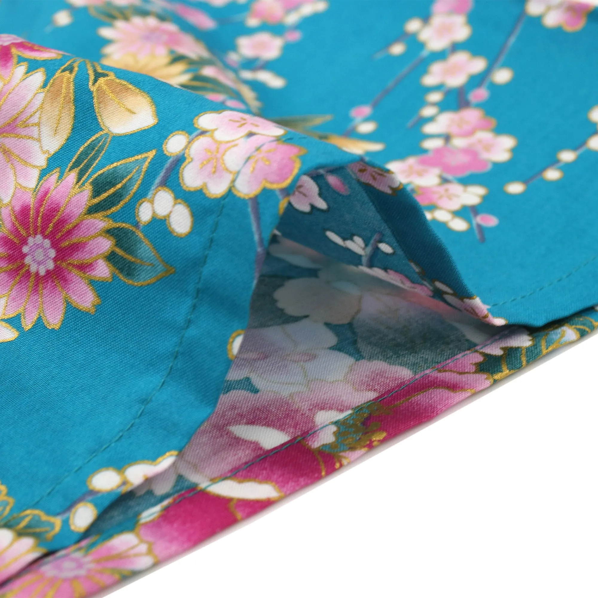 Women's Happi Coat: Kimono Robe - Peony & Orchis Turquois