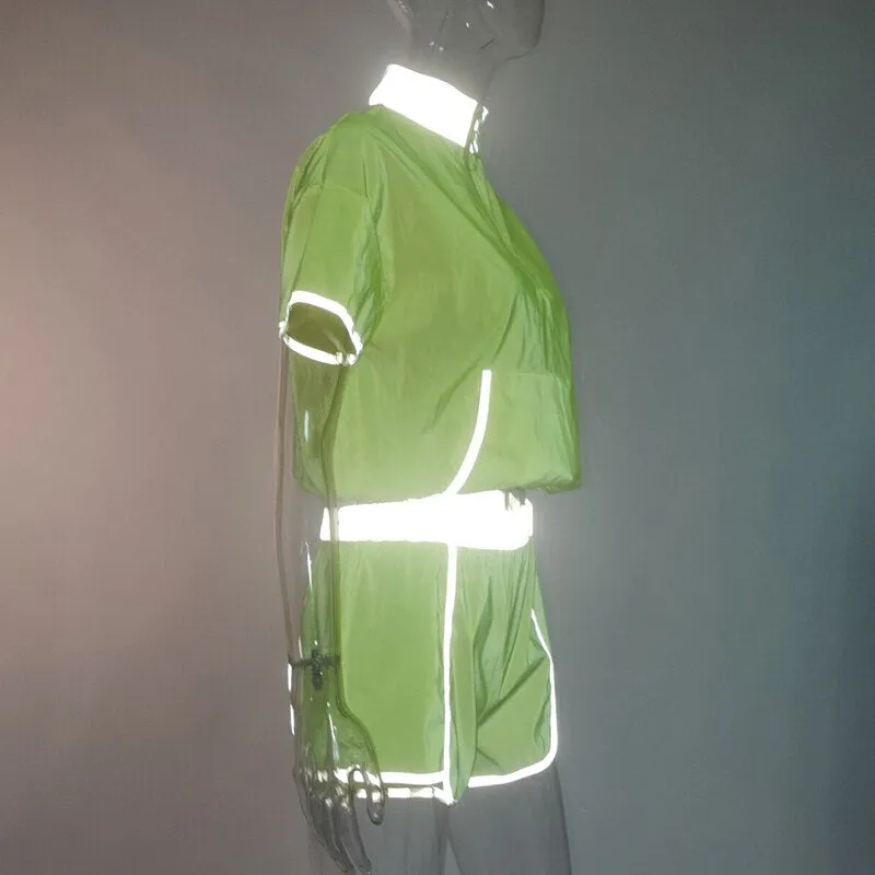 Women's High Waist Loose Reflective Two-Piece Suit