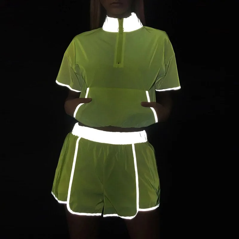 Women's High Waist Loose Reflective Two-Piece Suit