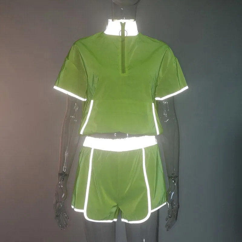Women's High Waist Loose Reflective Two-Piece Suit