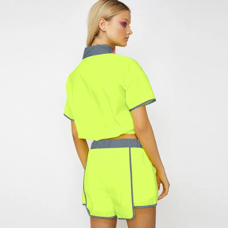 Women's High Waist Loose Reflective Two-Piece Suit