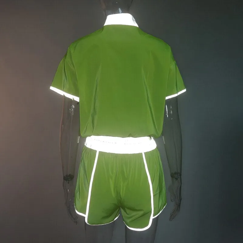 Women's High Waist Loose Reflective Two-Piece Suit