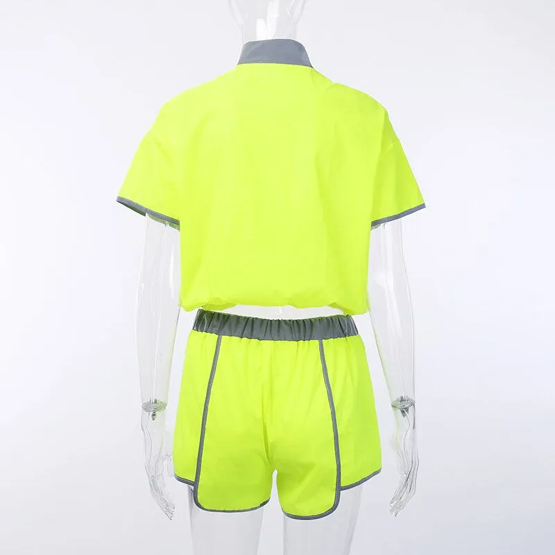 Women's High Waist Loose Reflective Two-Piece Suit