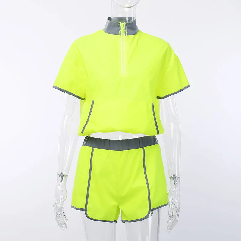 Women's High Waist Loose Reflective Two-Piece Suit