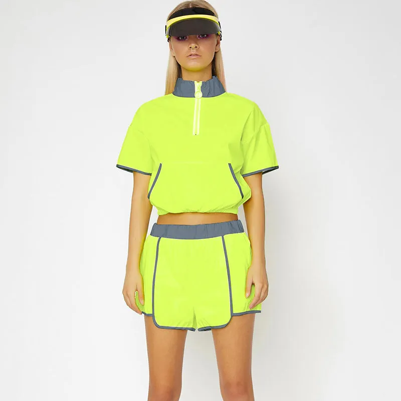 Women's High Waist Loose Reflective Two-Piece Suit