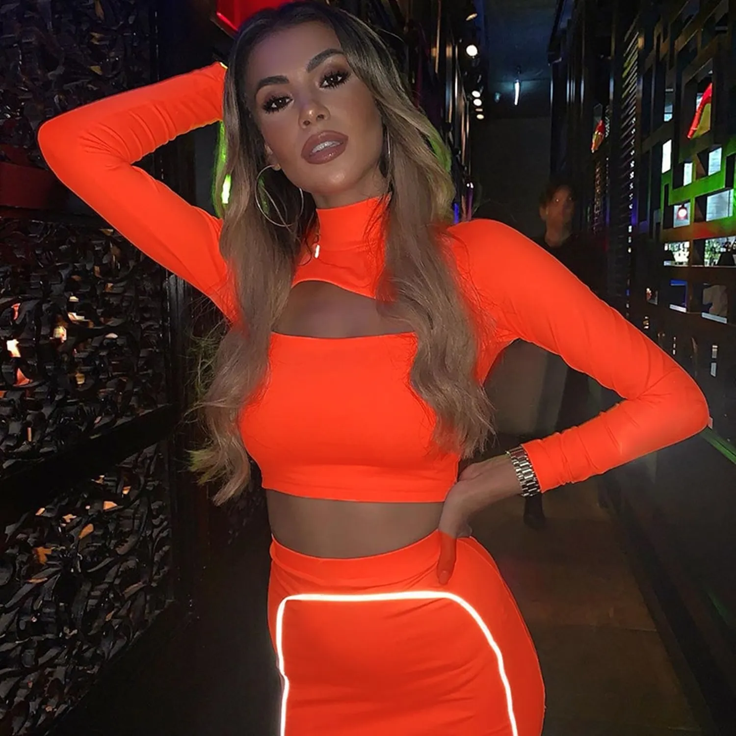 Women's Reflective Long Sleeve Two-Piece Dress