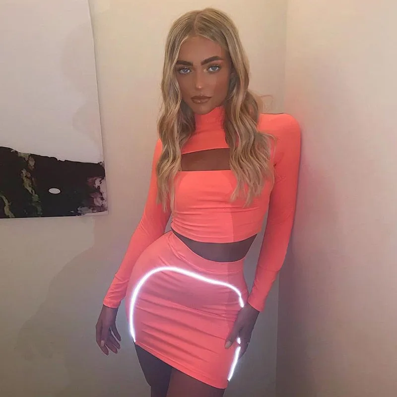 Women's Reflective Long Sleeve Two-Piece Dress