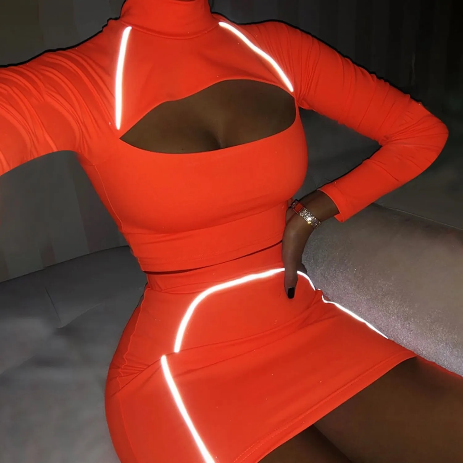 Women's Reflective Long Sleeve Two-Piece Dress