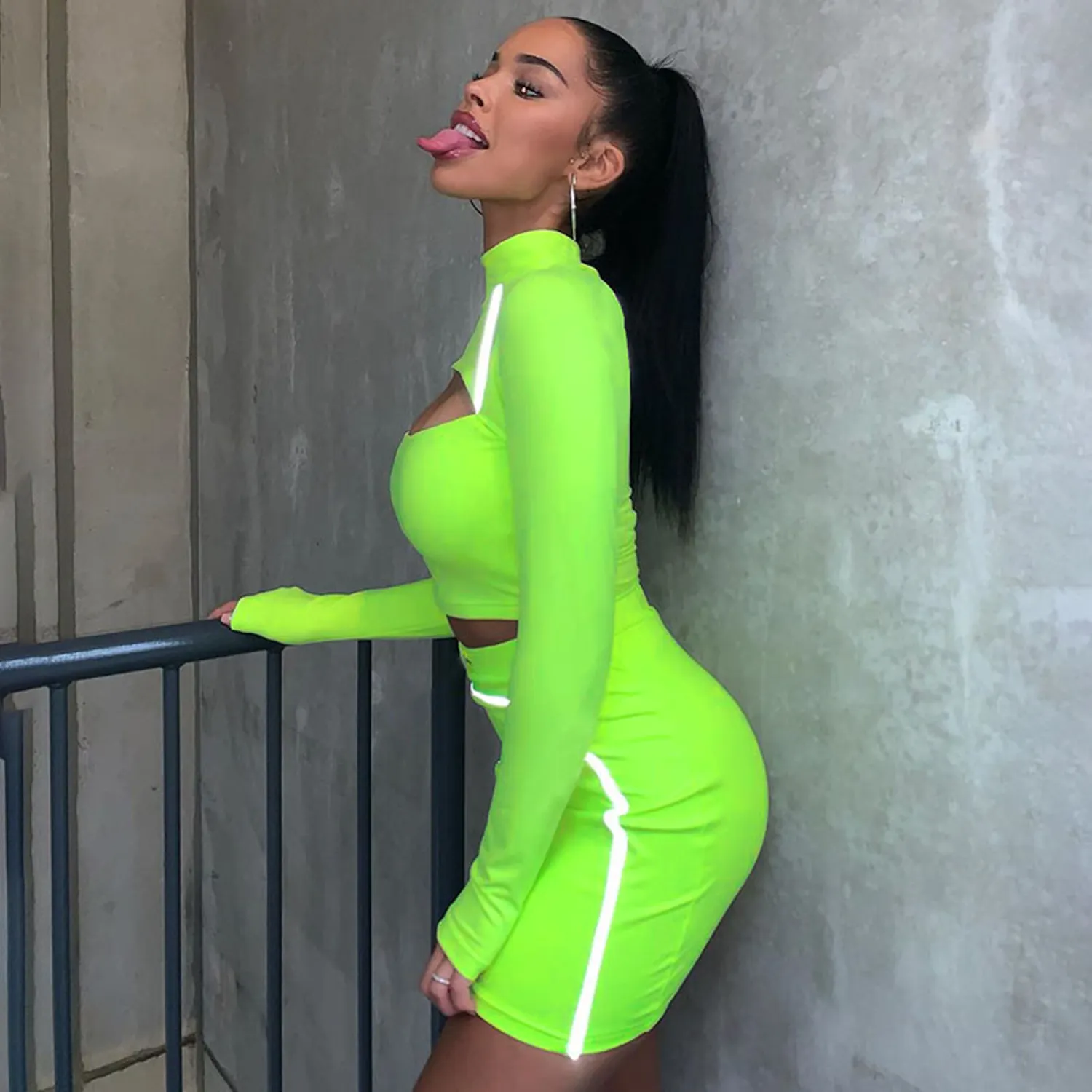 Women's Reflective Long Sleeve Two-Piece Dress