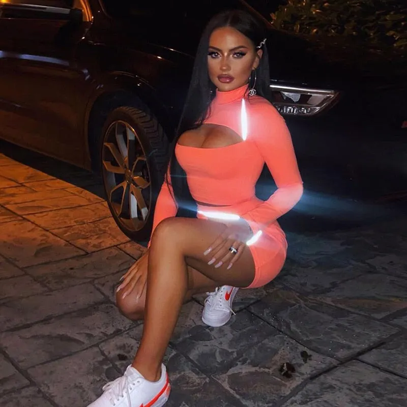 Women's Reflective Long Sleeve Two-Piece Dress