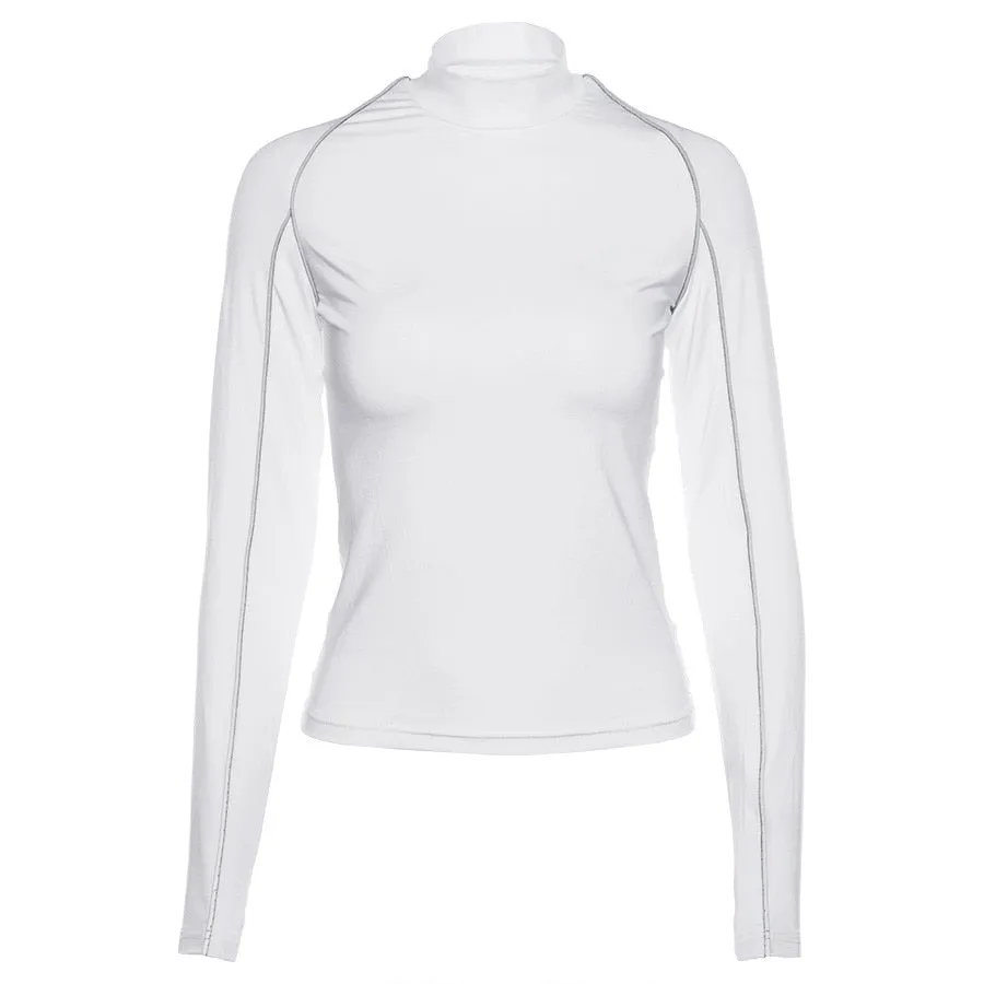 Women's Spring/Autumn Patchwork Long-Sleeved T-Shirt With Reflective Stripes