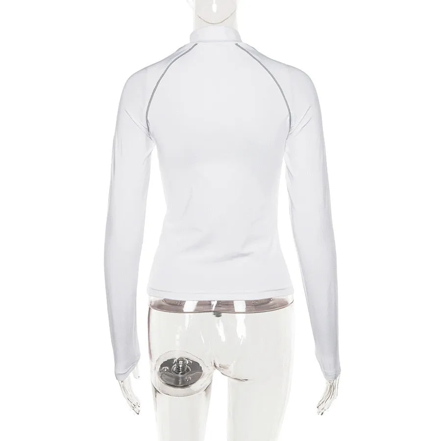 Women's Spring/Autumn Patchwork Long-Sleeved T-Shirt With Reflective Stripes
