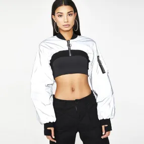Women's Spring/Autumn Reflective Turtleneck Cropped Windbreaker | Short Bomber