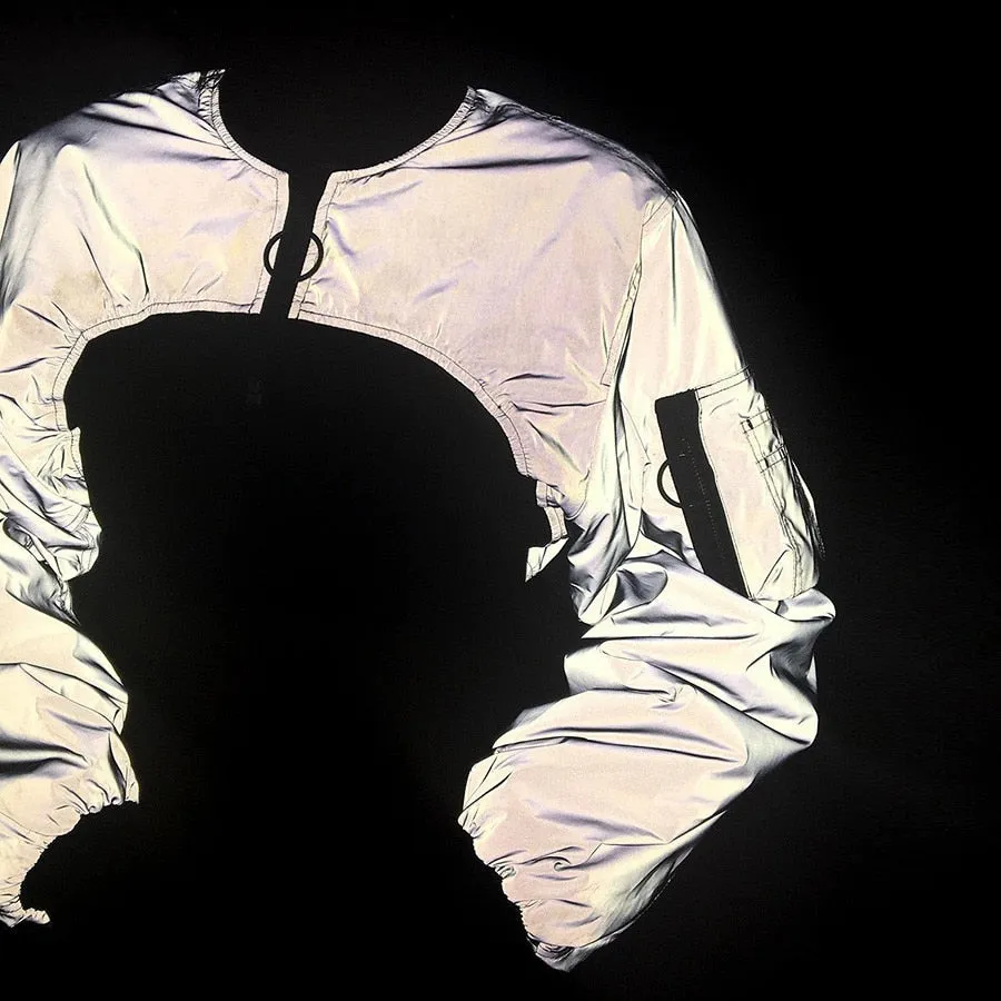 Women's Spring/Autumn Reflective Turtleneck Cropped Windbreaker | Short Bomber