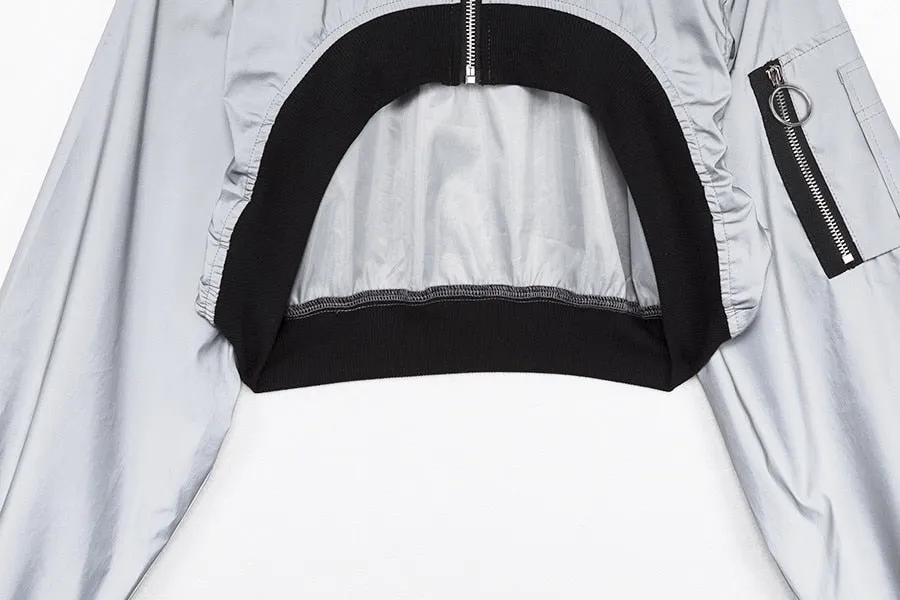 Women's Spring/Autumn Reflective Turtleneck Cropped Windbreaker | Short Bomber