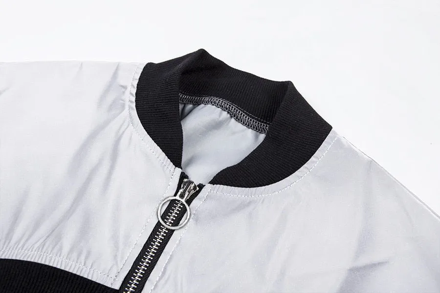 Women's Spring/Autumn Reflective Turtleneck Cropped Windbreaker | Short Bomber