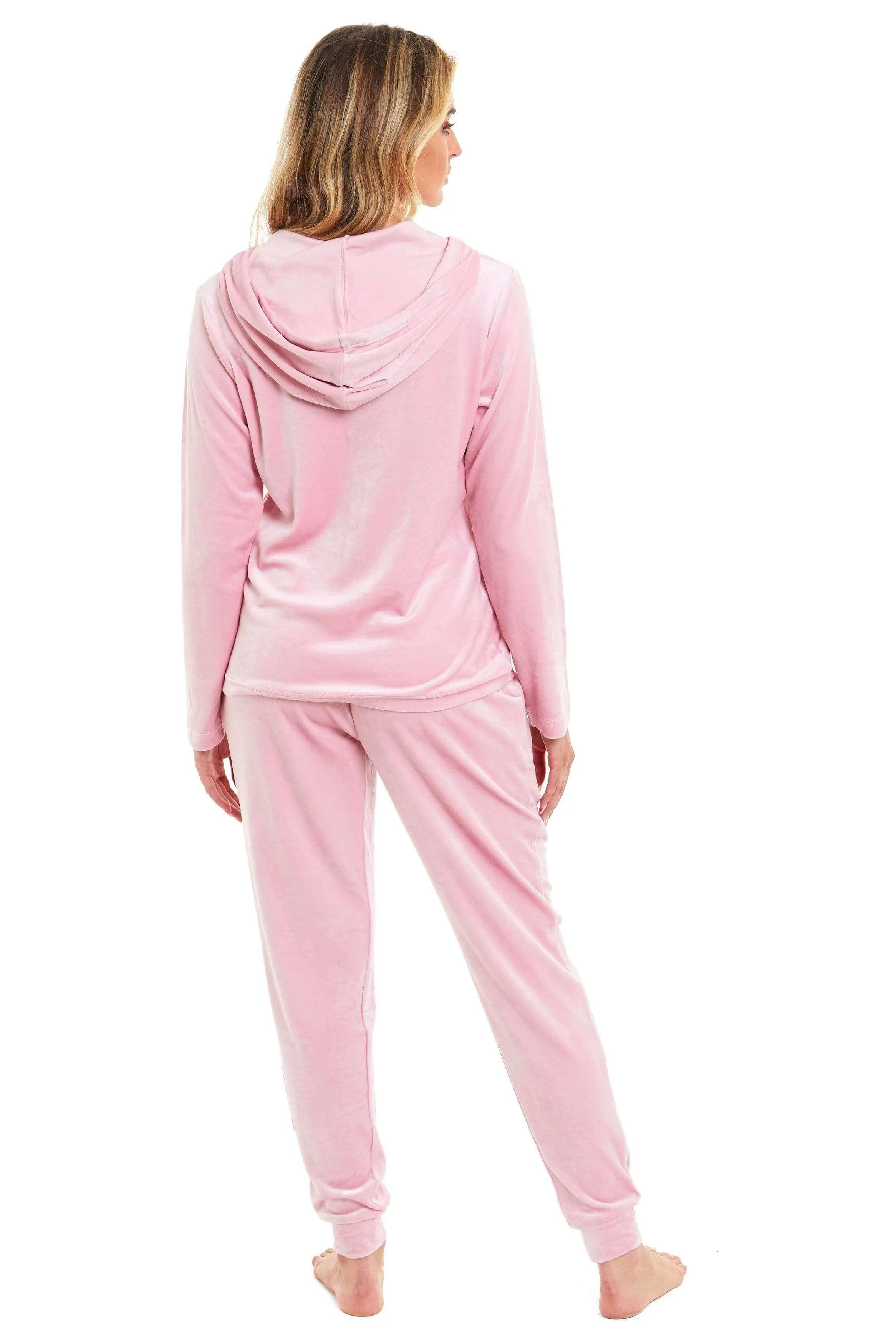 Women's Super Soft Velour Hooded Pyjama Set Comfortable Fleece Loungewear for Lounging Sleeping Pajama Parties in Pink Grey by Daisy Dreamer