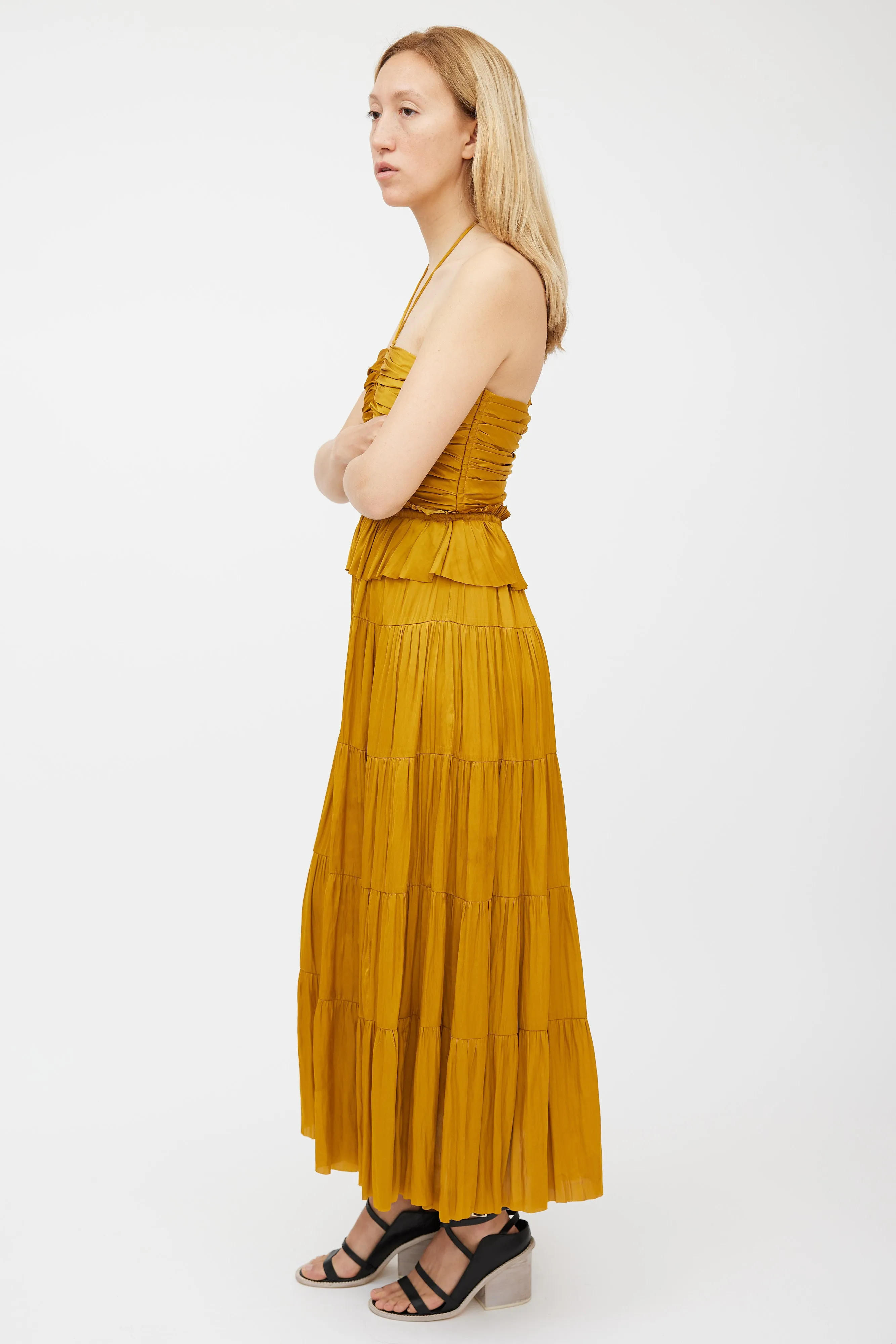 Yellow Ruffled Gathered Evanthe Dress