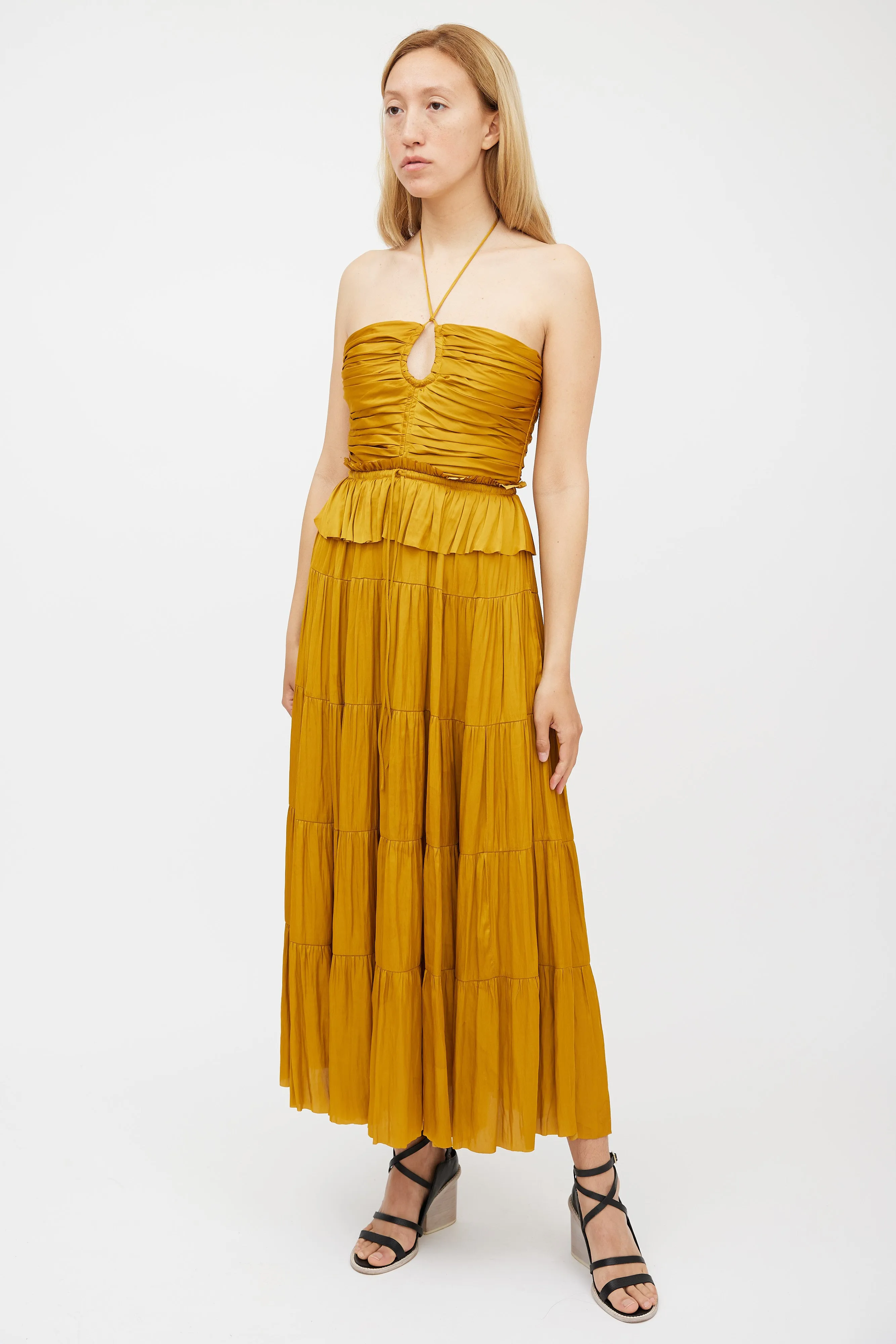 Yellow Ruffled Gathered Evanthe Dress