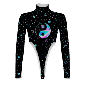 Yinyang Galaxy All Over Print Women's Turtleneck Jumpsuit