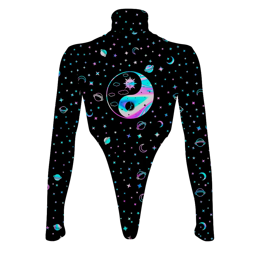 Yinyang Galaxy All Over Print Women's Turtleneck Jumpsuit